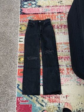 Zara Black Wide-Leg Distressed Jeans